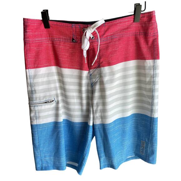 Rusty Red White & Blue Striped Board Shorts - Size 31 - Picture 2 of 9